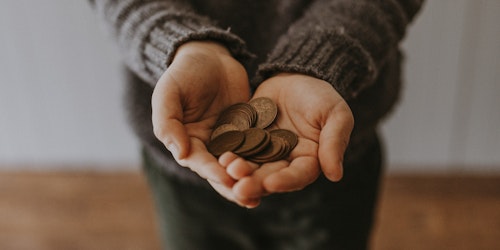 A person holding copper coins in their hands