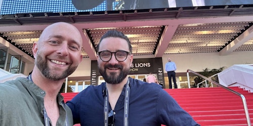 Benjamin Fishlock of Global Street Art and System1's Andrew Tindall at Cannes Lions