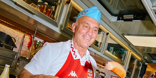 Man wearing Heinz apron