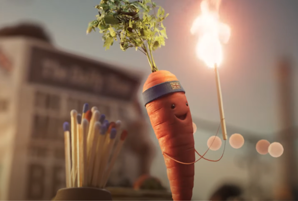 carrot lighting a match