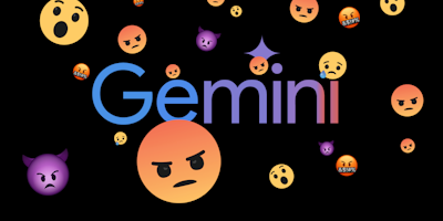 Gemini logo with angry and shocked emojis